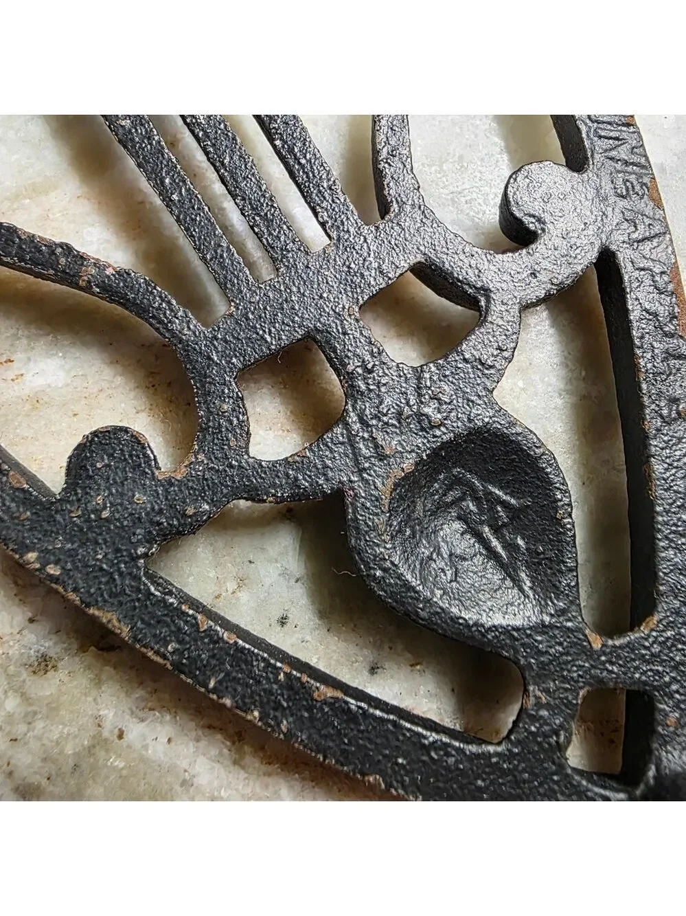 ​Vintage Cast Iron Lyre and Pineapple Trivet - 3 Legged Sad Iron Stand